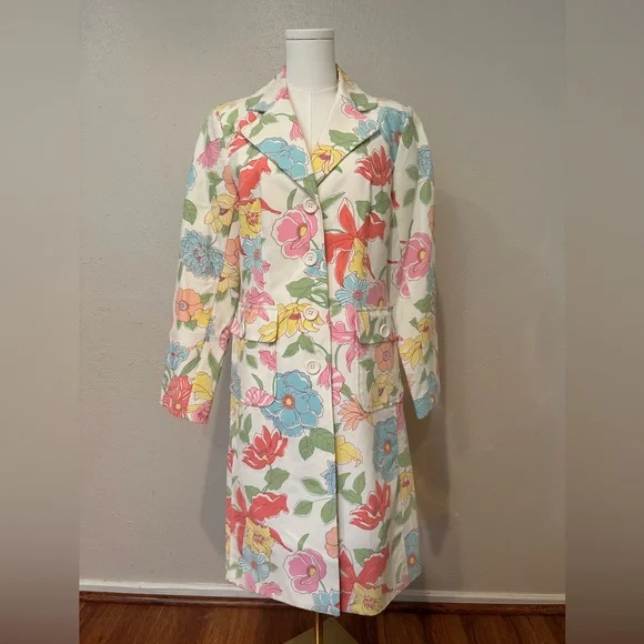 100% Cotton Women's Coat with Floral Design - Picture 1 of 8